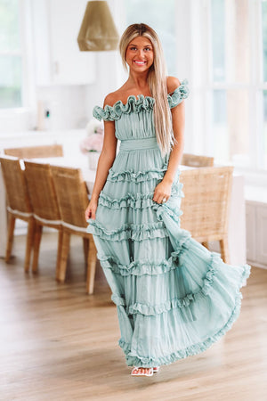 HAZEL & OLIVE All the Attention Maxi Gown - Sage