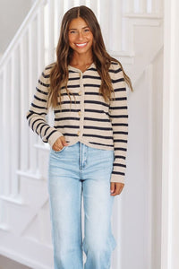 All the Feels Cardigan - Beige and Navy-HAZEL & OLIVE-Small-
