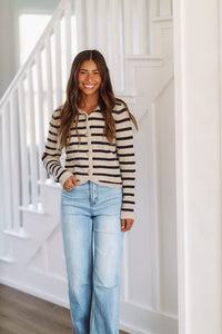 All the Feels Cardigan - Beige and Navy-HAZEL & OLIVE-Small-