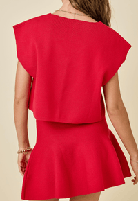 Hazel & Olive AST3592 Espresso Knit Top and Mini Skirt Set - Red