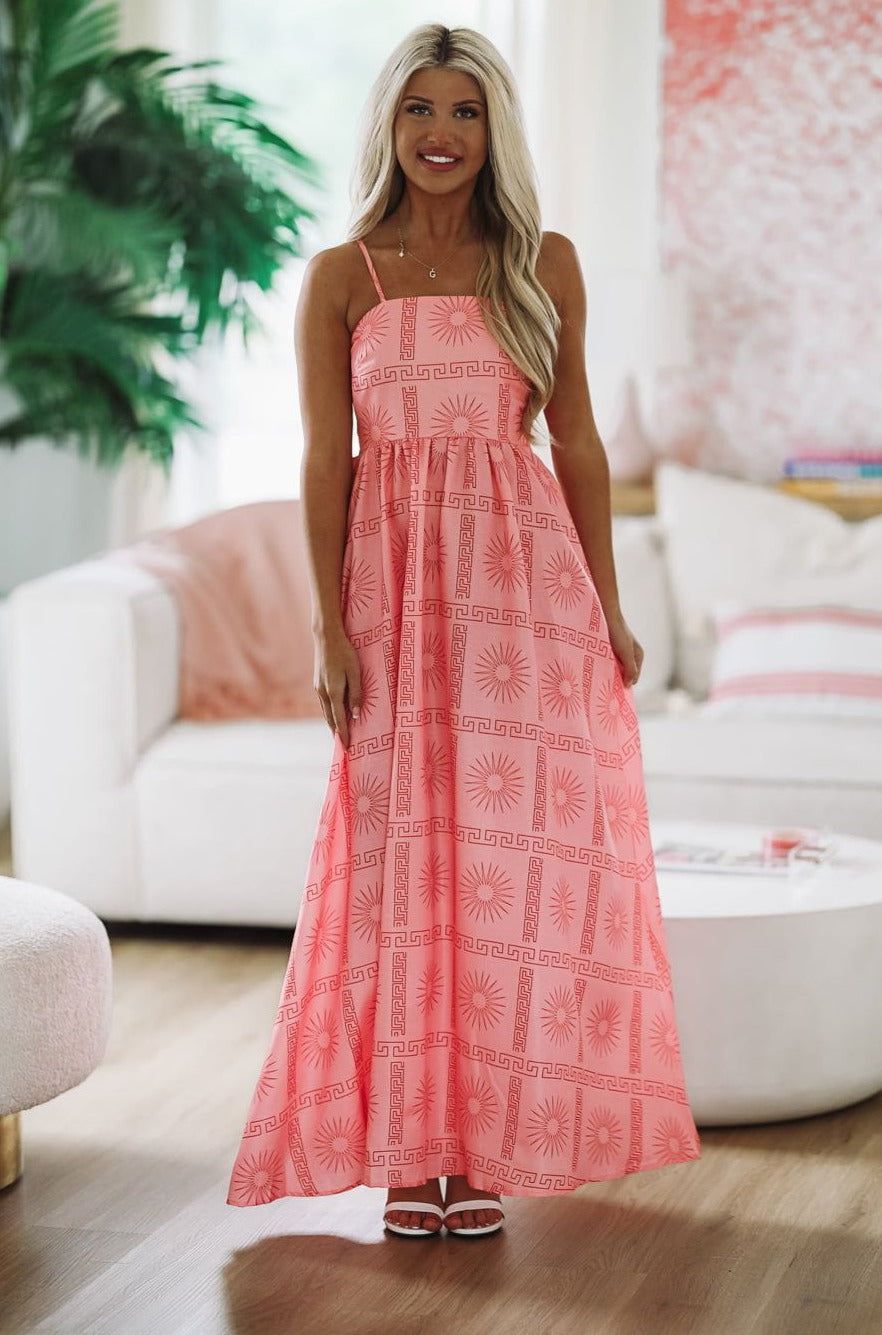 Aztec Princess Maxi Dress - Pink-HAZEL & OLIVE-Small-