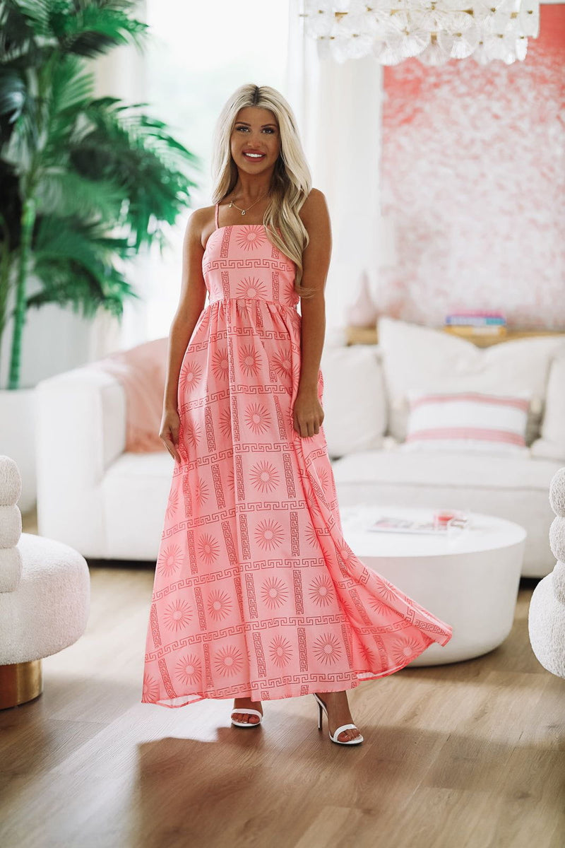 Aztec Princess Maxi Dress - Pink-HAZEL & OLIVE-Small-