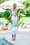 HAZEL & OLIVE Babe in the Backless Maxi Dress - Blue, White and Green