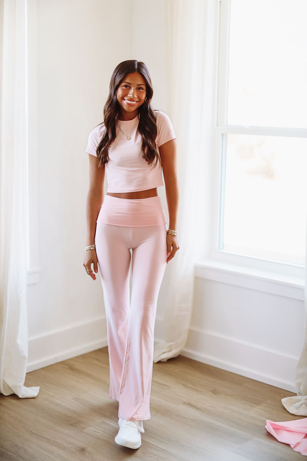 Barre Class Foldover Flare Yoga Pants - Light Pink Hazel & Olive Barre Class Foldover Flare Yoga Pants - Light Pink Hazel & Olive