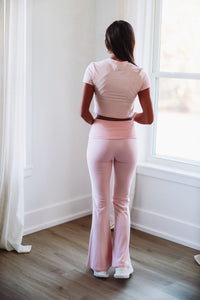 Barre Class Foldover Flare Yoga Pants - Light Pink-HAZEL & OLIVE-Small-