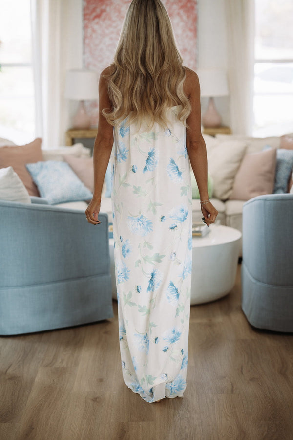Hazel & Olive BD/00738 Alexia Floral Maxi Dress - Ivory, Blue And Green