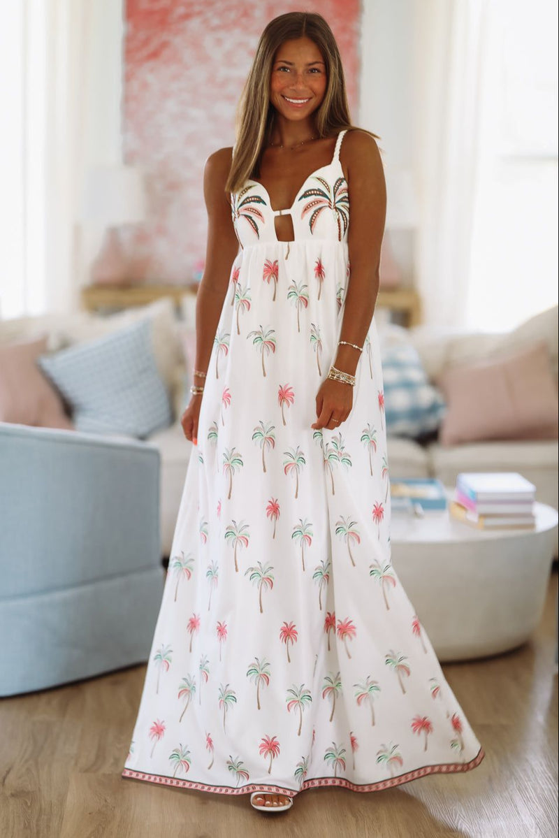 Hawaiian Luau Maxi Dress - White, Pink and Green-HAZEL & OLIVE BD12468-Small-