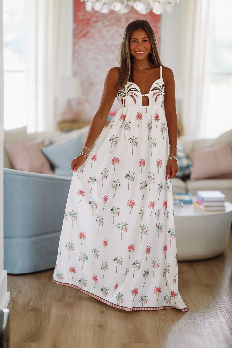 Hawaiian Luau Maxi Dress - White, Pink and Green-HAZEL & OLIVE BD12468-Small-