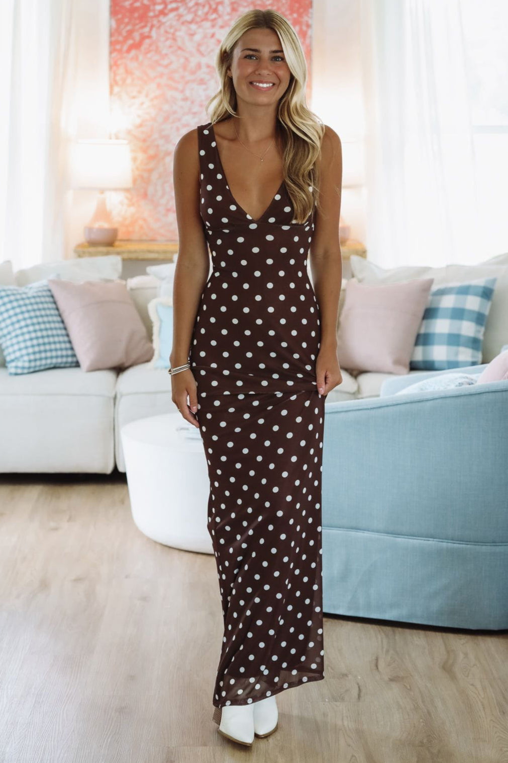 Once In My Dreams Maxi Dress - Brown and White