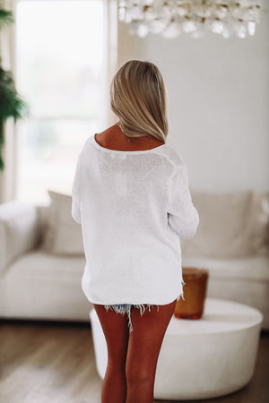 HAZEL & OLIVE Beach Pullover Sweater -  White