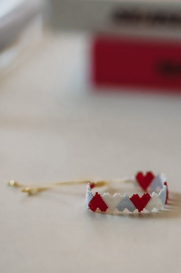 Beaded Heart Gameday Bracelet - Red White and Blue-HAZEL & OLIVE-