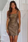 Being Better Vegan Leather Mini Dress - Brown-HAZEL & OLIVE-Small-
