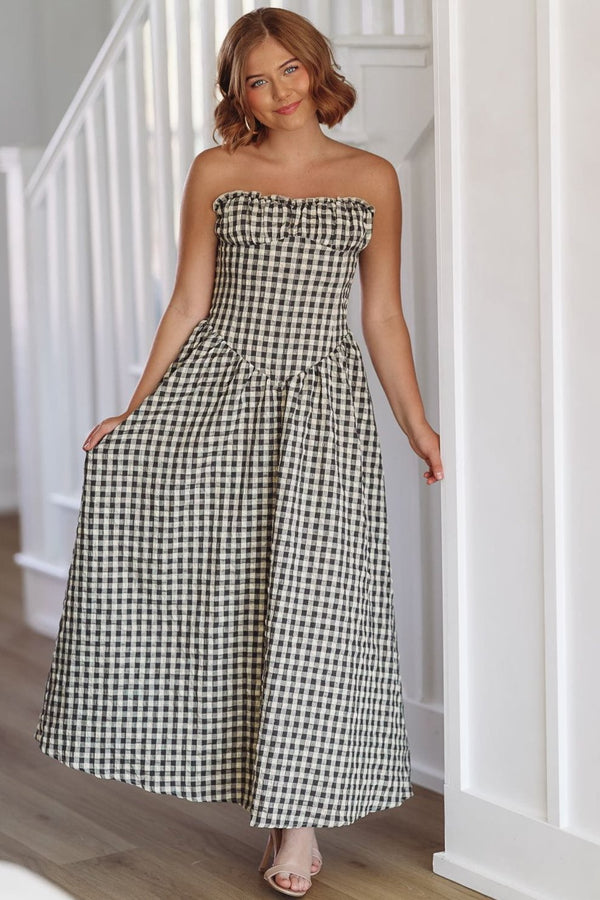 Bennett Maxi Dress - Navy Blue and Taupe-HAZEL & OLIVE-Small-
