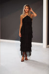 HAZEL & OLIVE Best of You Tulle Ruffle Maxi Gown - Black