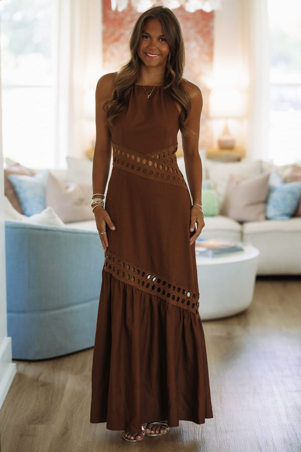 Hazel & Olive BID4518 Desert Moon Maxi Dress - Mocha Brown