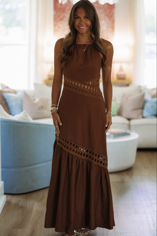 Hazel & Olive BID4518 Desert Moon Maxi Dress - Mocha Brown