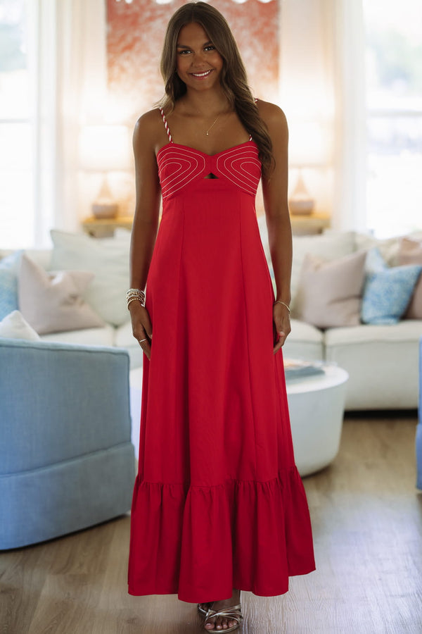 Hazel & Olive BID4522 Soft Glow Maxi Dress - Red
