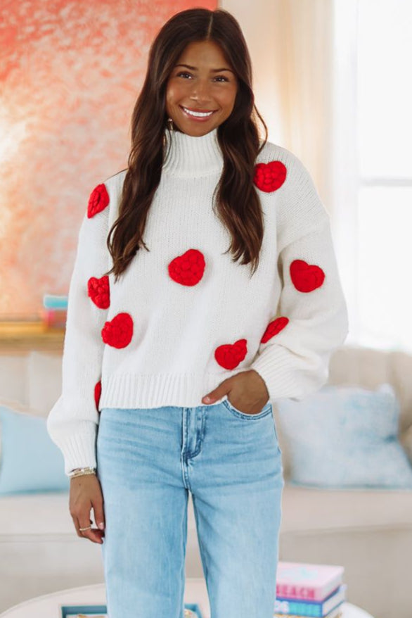 Big Hearts Sweater - White and Red-HAZEL & OLIVE-XSmall-