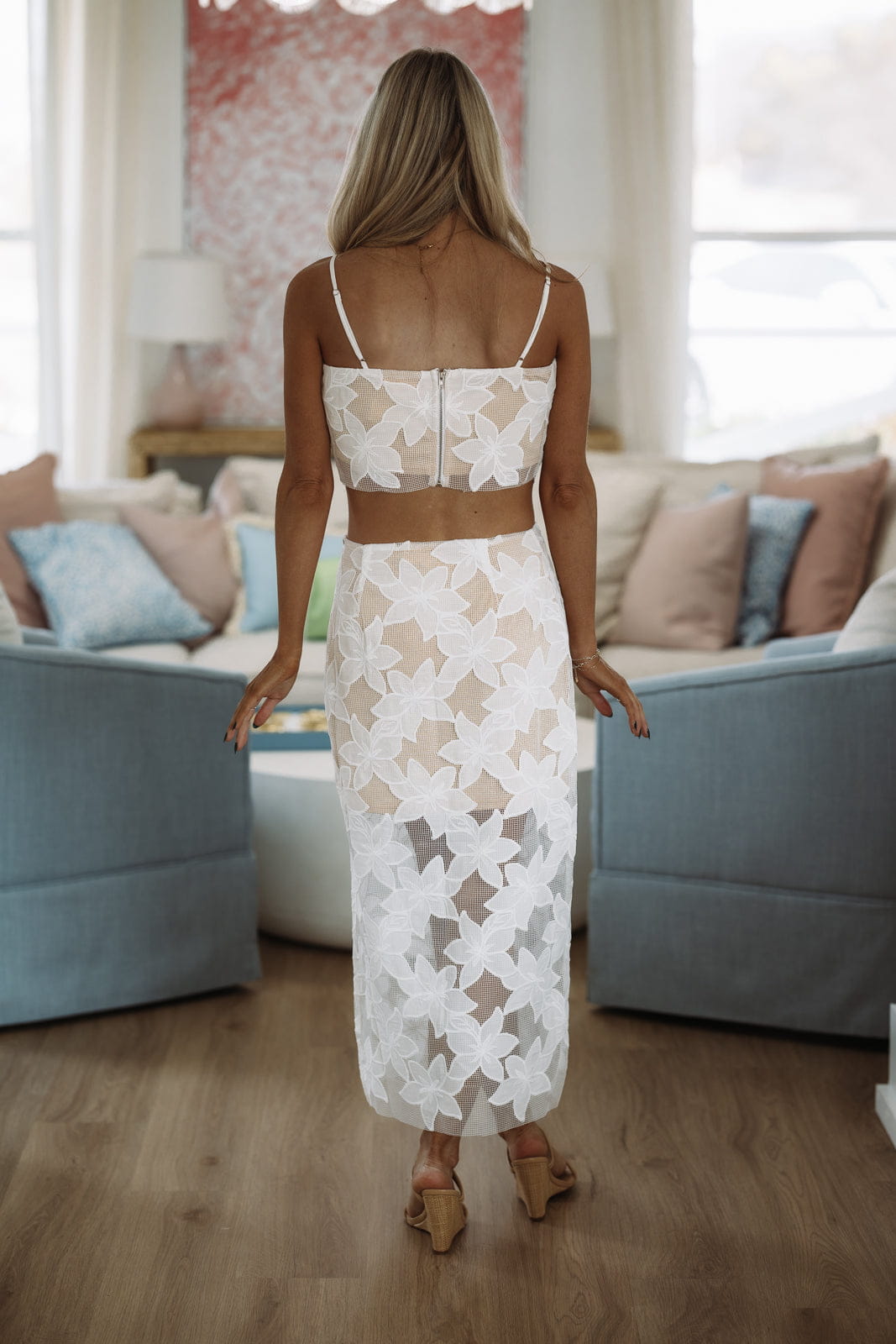 Hazel & Olive BIST4201 Modern Muse Crop Top and Maxi Skirt Set - White and Taupe