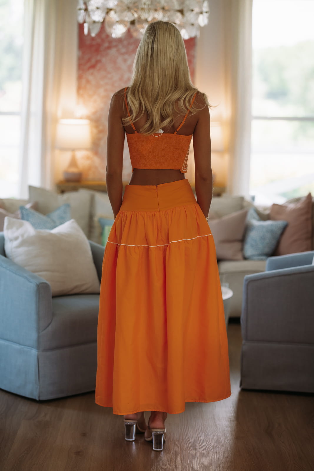 Marina Muse Crop Top and Maxi Skirt Set - Orange and White – Hazel