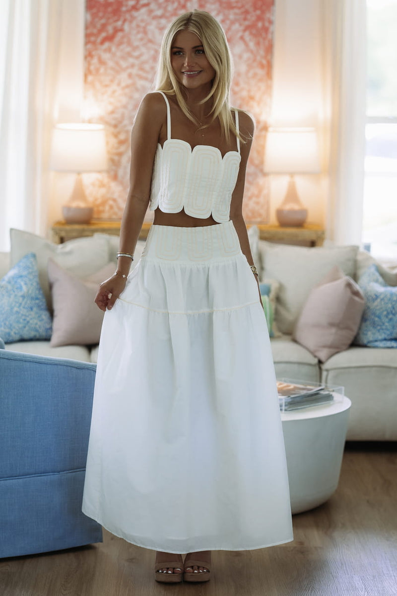 Marina Muse Crop Top and Maxi Skirt Set - White