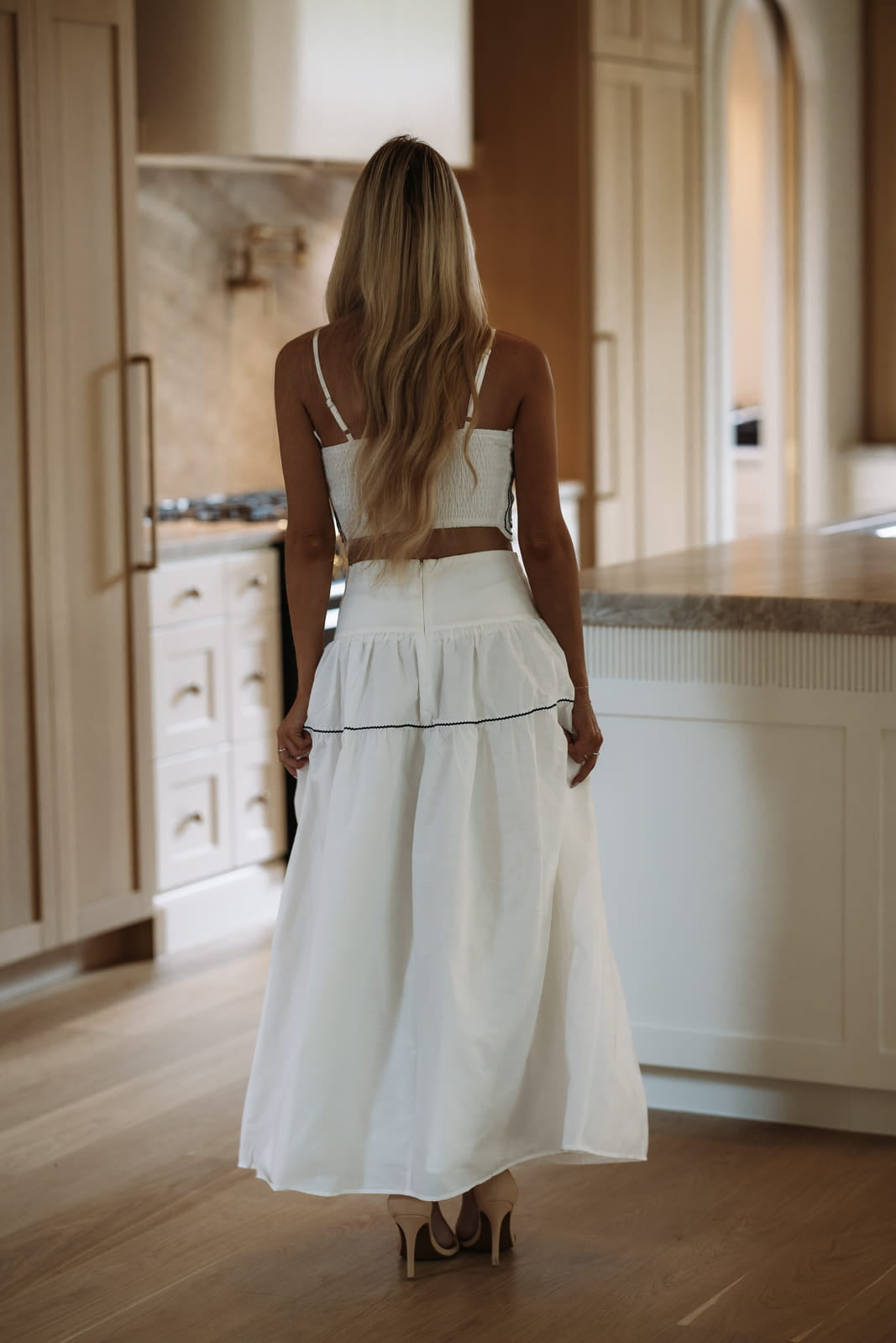 Marina Muse Crop Top and Maxi Skirt Set - White and Navy – Hazel