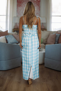 Hazel & Olive BIST4376 2 Cute 2 Handle Midi Skirt and Top - Blue and White