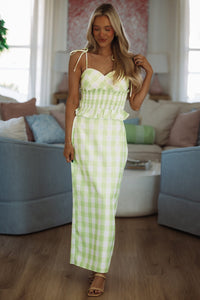 Hazel & Olive BIST4376 2 Cute 2 Handle Midi Skirt and Top Set - Green and White