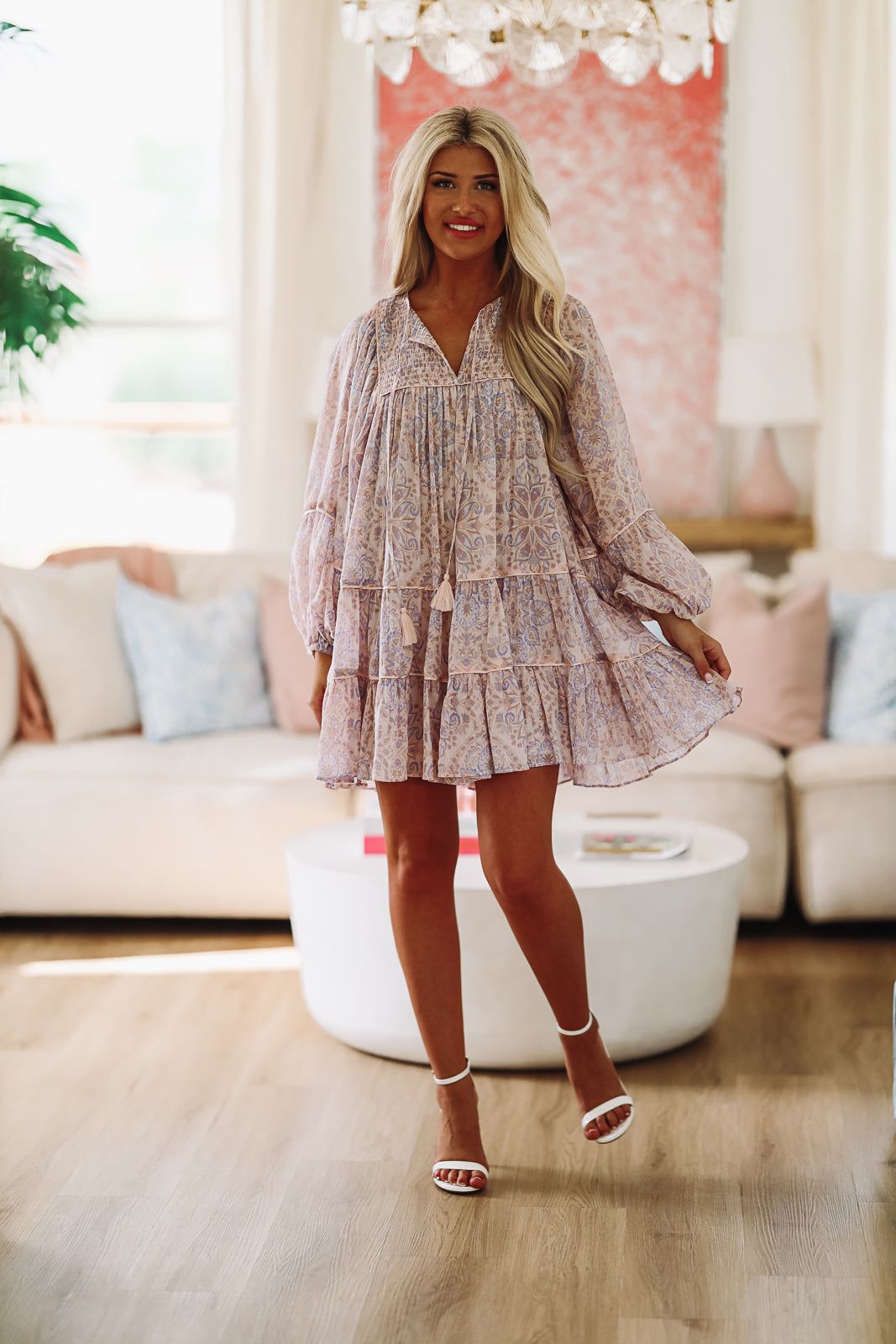 Bloom Time Mini Dress - Blush Pink and Light Blue-HAZEL & OLIVE-Small-