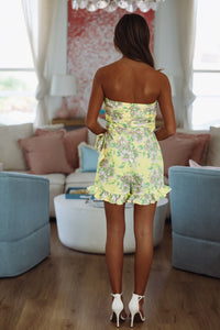 Blooming Beauty Strapless Mini Romper Dress - Yellow, Pink and Green-HAZEL & OLIVE 2500/218LRJ-Small-