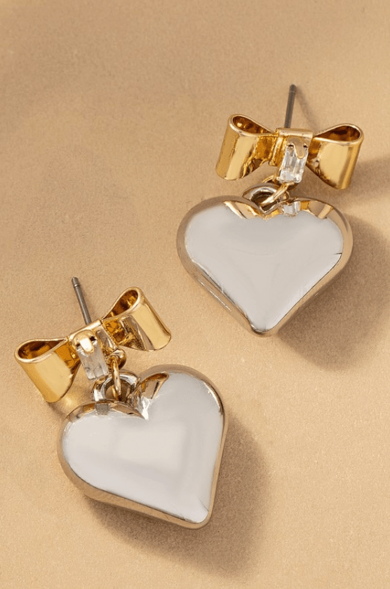 HAZEL & OLIVE Bow Heart Earrings - Gold