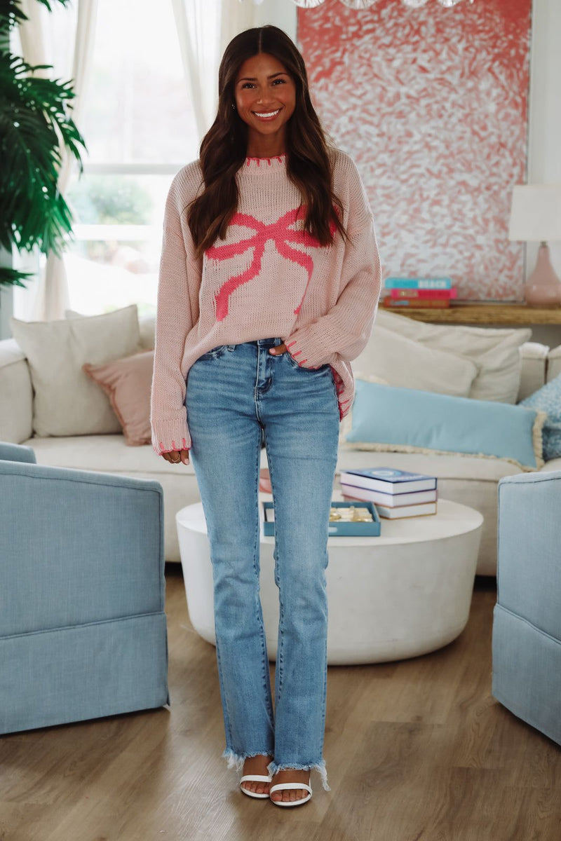 Bowtacular Sweater - Pink-HAZEL & OLIVE-XSmall-