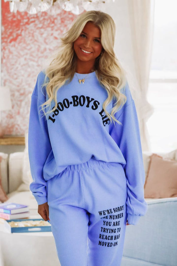 Boys Lie 1-800 Revamped Kara Crewneck - Blue-HAZEL & OLIVE-Small/Medium-