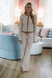 HAZEL & OLIVE BRW3692/3 Honestly Striped Sweater Top - Mocha and Cream