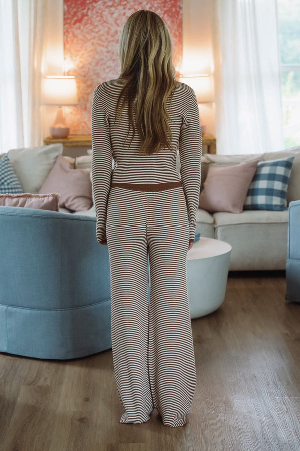 Hazel & Olive BRW3805 Honestly Striped Pants - Mocha and Cream