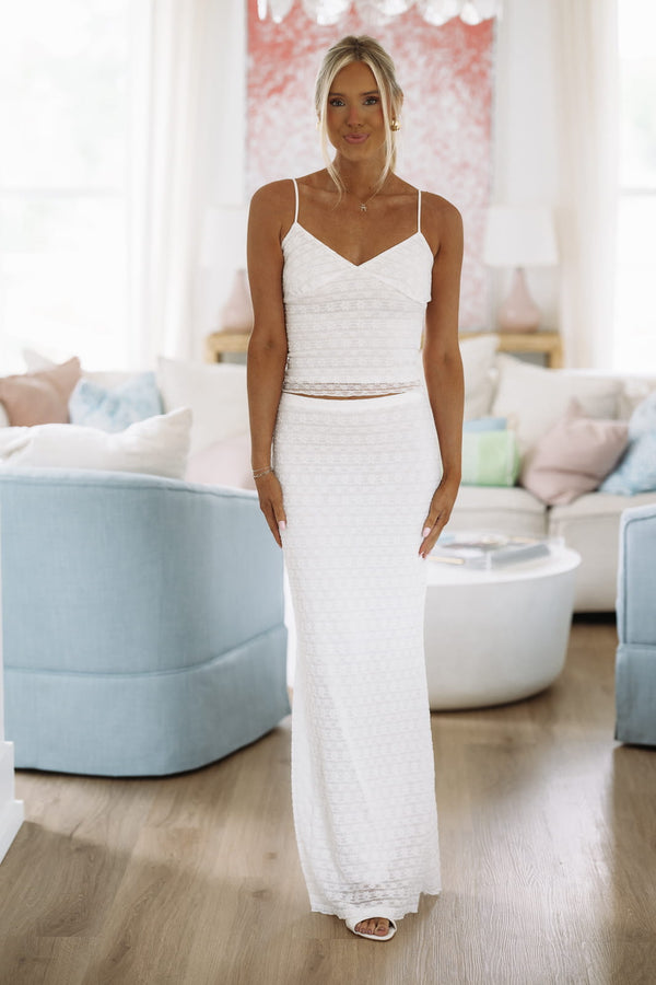 Hazel & Olive BS40270 Sand and Lace Top and Maxi Skirt Set - Ivory