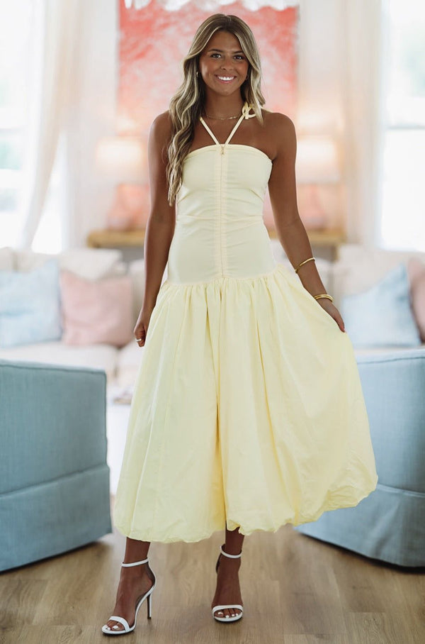 Burst of Yellow Midi Dress - Yellow-HAZEL & OLIVE-Small-