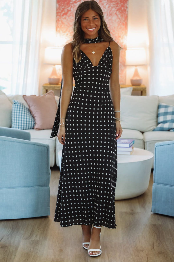 Hazel & Olive C6125D Dot and Drape Maxi Dress - Black and White