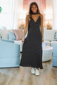Hazel & Olive C6125D Dot and Drape Maxi Dress - Black and White