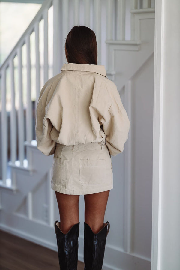 Casual Denim Crop Jacket - Khaki-HAZEL & OLIVE-Small-