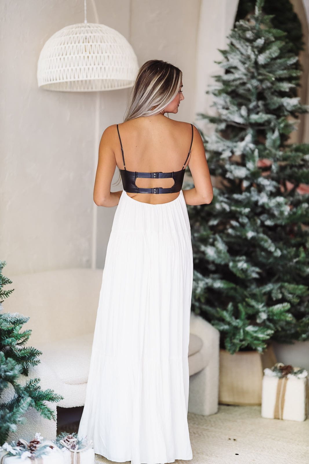 Caviar Dreams Maxi Dress - Ivory and Vegan Black Leather Hazel & Olive Caviar Dreams Maxi Dress - Ivory and Vegan Black Leather Hazel & Olive