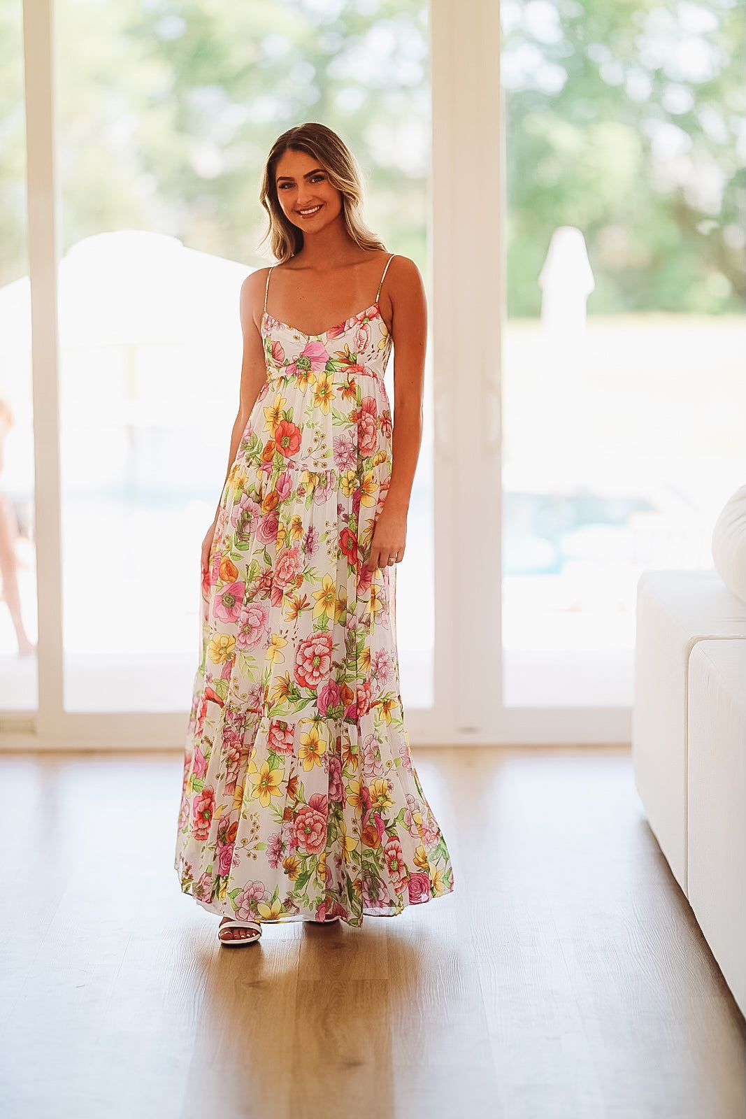 Caviar Dreams Print Maxi Dress - White, Purple, Yellow, Pink, Green - Small Caviar Dreams Print Maxi Dress - White, Purple, Yellow, Pink, Green - Small