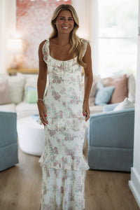 Hazel & Olive CD/14319 Briar Rose Maxi Dress - Butter Yellow, Pink and Green