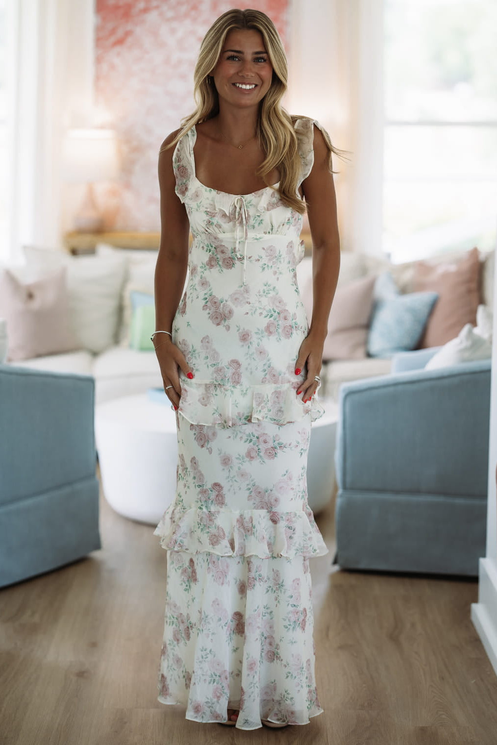 Hazel & Olive CD/14319 Briar Rose Maxi Dress - Butter Yellow, Pink and Green