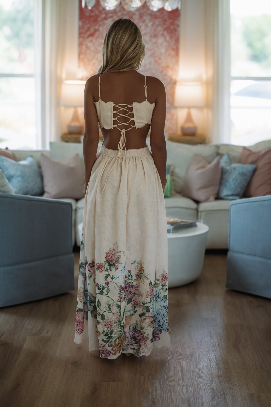 cream and purple dress Purple Base With Cream Color Bold Flower Motif Midi Dress Kaftanize