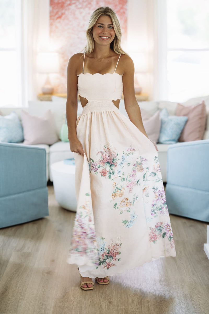cream and peach dress Mona Maxi Dress in Peach & Cream Floral