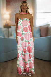 Hazel & Olive CD06526 Loving Me Maxi Dress - White, Pink and Green