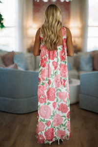 Hazel & Olive CD06526 Loving Me Maxi Dress - White, Pink and Green