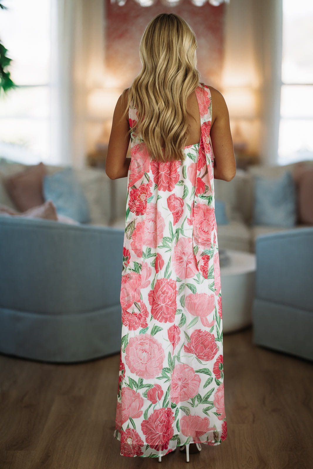 Hazel & Olive CD06526 Loving Me Maxi Dress - White, Pink and Green