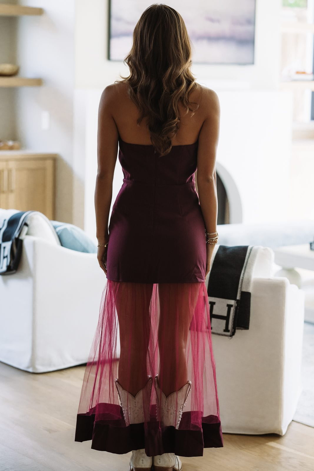 Hazel & Olive CD06609 Sheer Excitement Maxi Dress - Burgundy